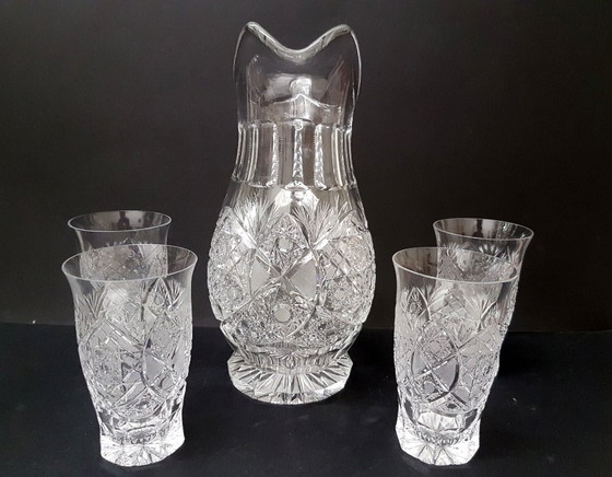 Image 1 of Brocca di cristallo e 4 bicchieri / Poděbrady 