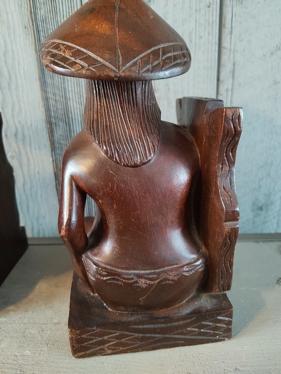 Image 1 of Vintage Balinees Houtsnijwerk Boekensteunen (Man & Vrouw)