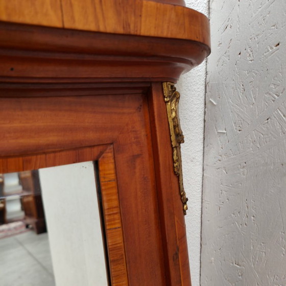 Image 1 of Antique mahogany facet-cut mirror, country-style mantel mirror with brass details.