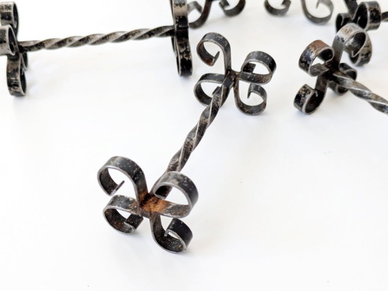 Image 1 of Set of 6 Midcentury Wrought Iron Knife Rests, French Brutalist, Spanish Revival Style, 1970s