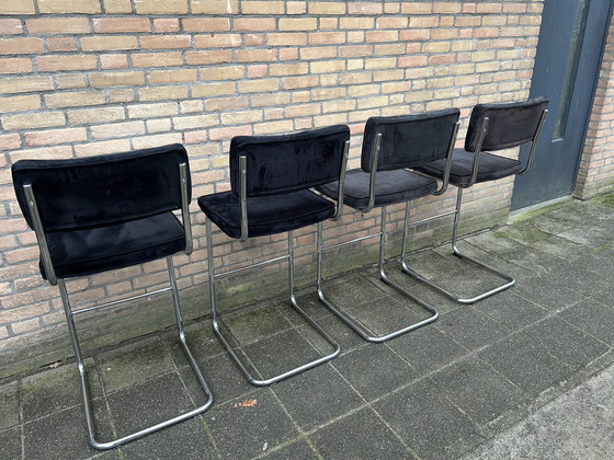 Image 1 of 4 sgabelli da bar a coste con struttura tubolare cromata