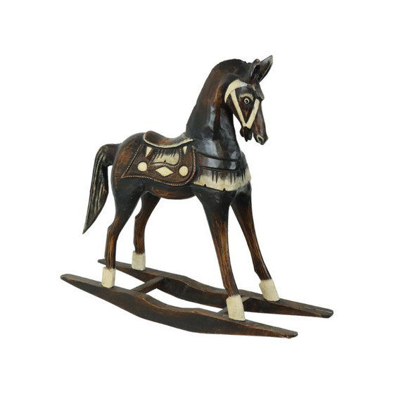 Cavallo a dondolo in legno, marrone scuro con accenti bianchi, Oggetti decorativi, Rustic (foto 6 di 10)