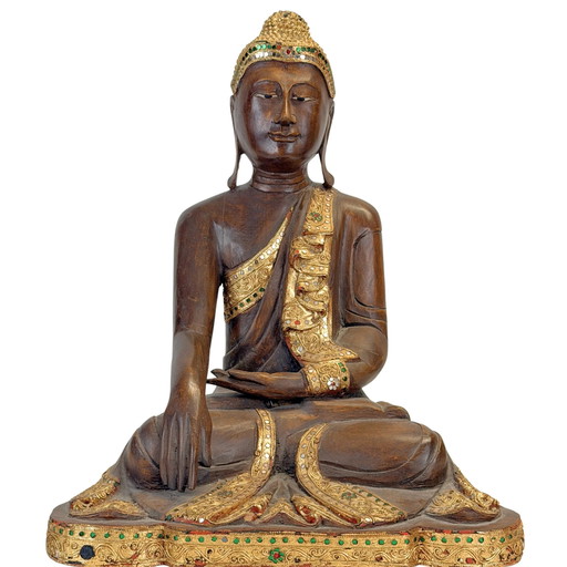Antique Burmese Mandalay Wooden Buddha – Bhumisparsha – c. 1900–1930