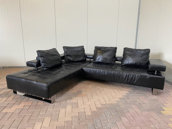 Image 1 of Sofá esquinero de piel auténtica Montel negro