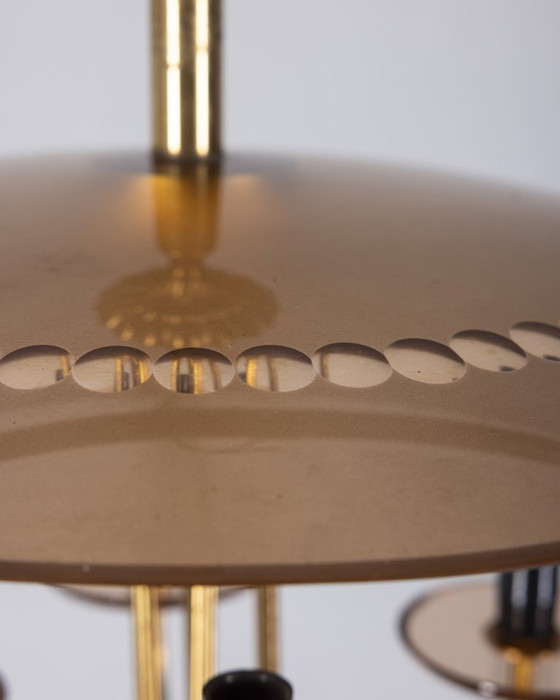 Image 1 of Lampadario vintage anni 50 in ottone e vetro rosa design Italiano