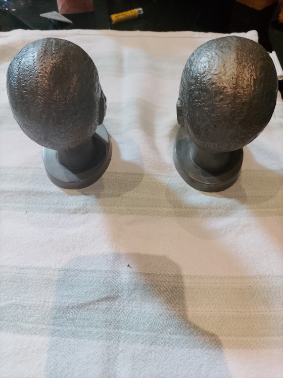 Image 1 of Art Pewter Bookends/Sculptures - The Pewter Makers of Huy - Vintage Mid-Century