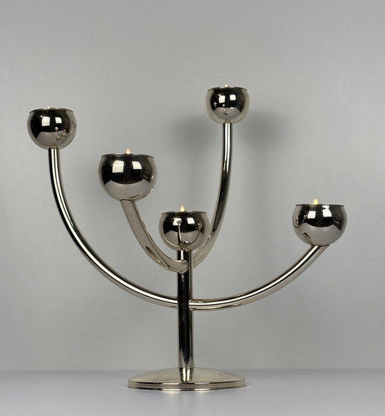 Image 1 of Vintage Spoetnik Dutch Design kandelaar Bijenkorf chroom