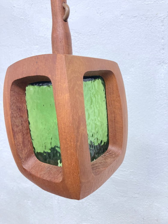 Image 1 of Small pendant lamp made of teak and glass by AB Stilarmatur, Tranås, Sweden, 1960s