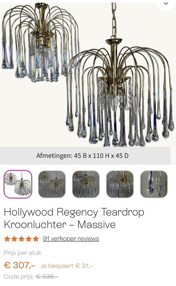 Hollywood Regency Teardrop Chandelier – Massive Belgium – Glass (photo 8 of 14)