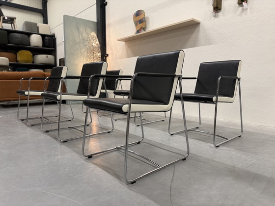 Image 1 of 6 sedie da pranzo Leolux Orchid in pelle grigia e nera