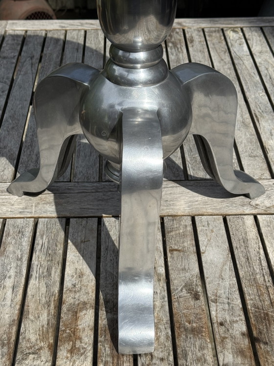 🥈 Robust Side Table | Matte Aluminum | Elegant Pillar Base | 60s-80s – Aluminium (photo 13 of 15)