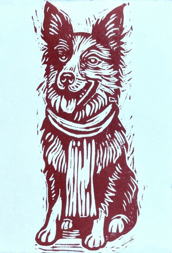 Image 1 of Terracotta Border Collie Linocut Print A4