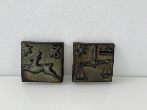 Two vintage 1960s/early 70s wall tiles with zodiac signs