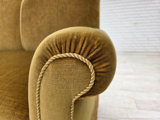 Image 1 of 1950s, 2 seater sofa/daybed, light green furniture velour, ash wood legs.