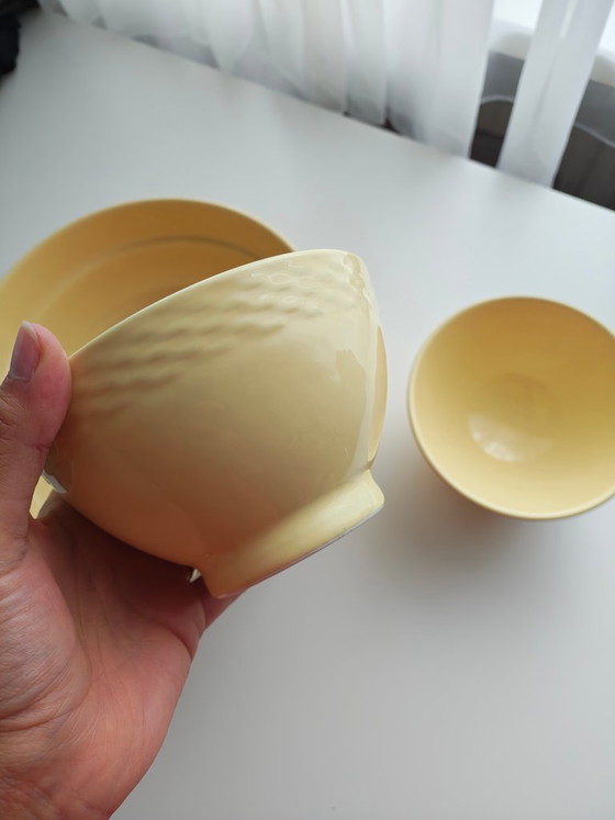 Vintage Pagnossin Italy set of 3 Bowls, Ceramic, Yellow, Modern (photo 2 of 8)