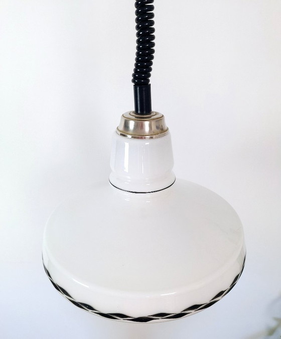 Image 1 of Mid-century White Opaline Glass Pendant Light / Vintage Ceiling Lamp / Retro Lightning / Home Decor / Yugoslavia / 1970s