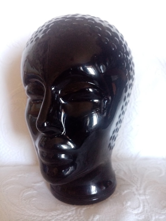 Image 1 of Black Glass Mannequin Head Design after Piero Fornasetti 70s