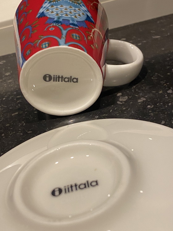 Image 1 of 2 tasses à expresso et soucoupes hibou Iittala Taila rouges