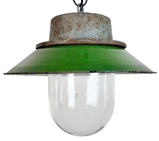 Green Enamel and Cast Iron Industrial Pendant Light, 1960s