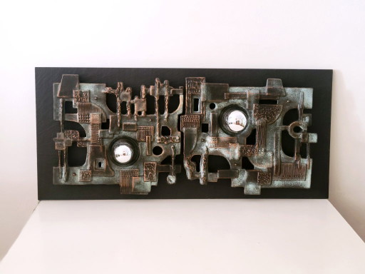Brakelmann & Becker Brutalist Ceramic Wall Relief with Lighting, Germany 1970