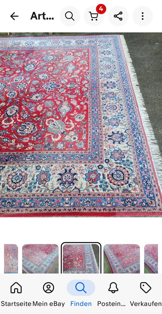 Image 1 of Alfombra Kashan Oriental XXL auténtica de 458x321 cm con parte superior anudada a mano.