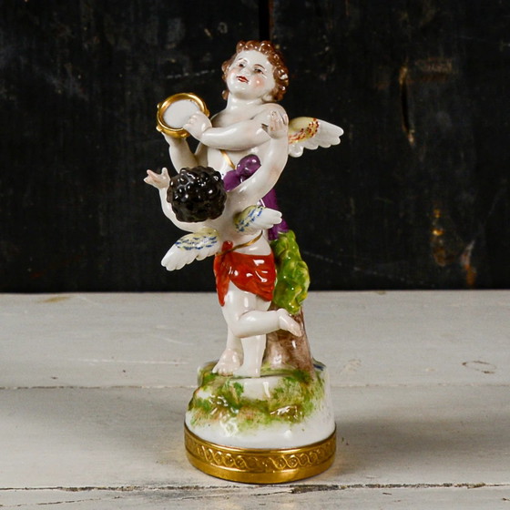 Capodimonte Statue Sculpture of Dancing Putti Musicians with Harpsichord – Porcelain, Gold, Klassiek (photo 4 of 9)