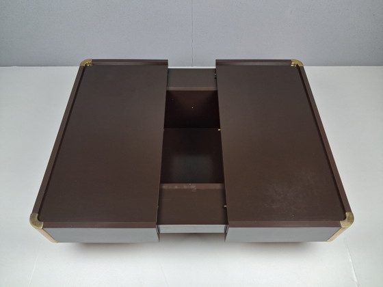 Vintage Belgo Chrom Salontafel Met Verborgen Bar, Jaren 70 – Belgochrom, Brass, Wood (photo 3 of 10)
