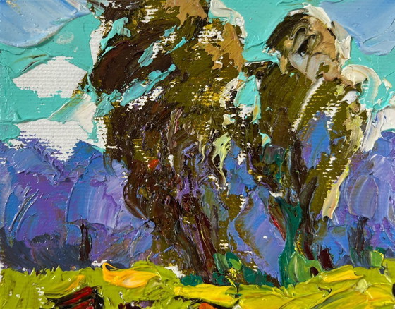 Image 1 of Original Oil Painting Summer Field Landscape At the Source