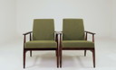 Pair of mid century modern longue chairs deep olive green bouclé 