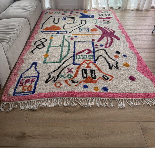 Einzigartiger, handgeknüpfter Wollteppich (2 m x 3 m) im tropischen skandinavischen Stil
