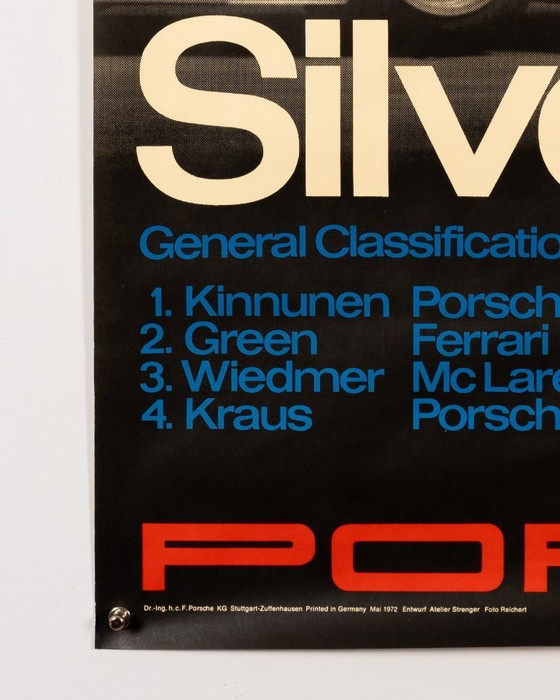 Image 1 of Porsche Silverstone Interserie 1972 – Originele vintage Porsche poster van Atelier Strenger – Mid-Century Modern – 102x76 cm