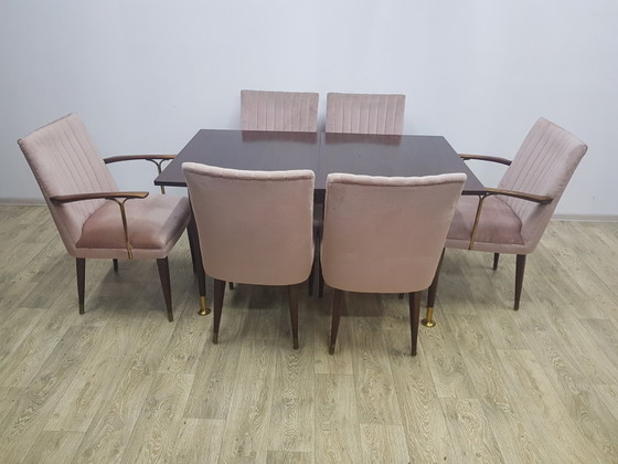 Table et Chaises Mid-Century, années 1960-1970, Ensemble de 7 – Salles à manger complètes, Mid Century Modern (photo 7 of 30)