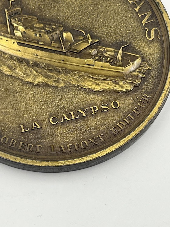 Kommandant Jacques-Yves Cousteau Medaille von R. Duboc, Robert Laffont, Dekorative Objekte, Bronze, Gold (Foto 9 von 9)