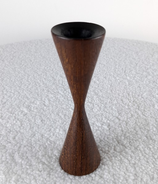 Vintage wooden candlestick Danish design 1970s