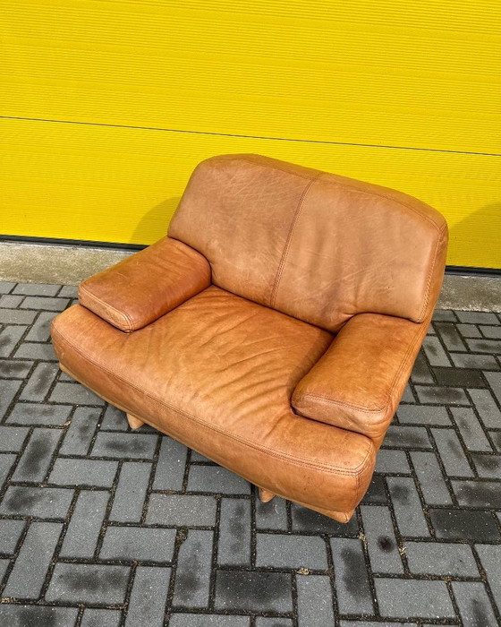 Image 1 of Fauteuil lounge vintage en cuir cognac