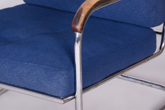 Origineel Bauhaus-paar fauteuils, verchroomd staal, Zwitserland, jaren 1930 – SAB Prague, Metal, Textile (photo 6 of 18)