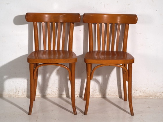 Lot de quatre Chaises de salle à manger antiques en bois courbé LIGNA – Tchécoslovaquie, circa 1960 #6 (photo 34 of 40)