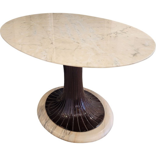 Vintage mahogany wood table and an oval Calacatta marble top by Vittorio Dassi, Italy