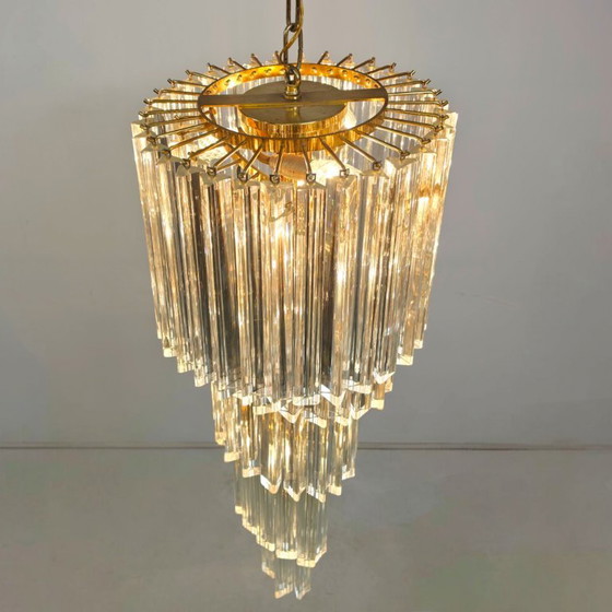 Vintage Venini Murano glas waterval kroonluchter Italy 1970s – Brass (photo 3 of 8)
