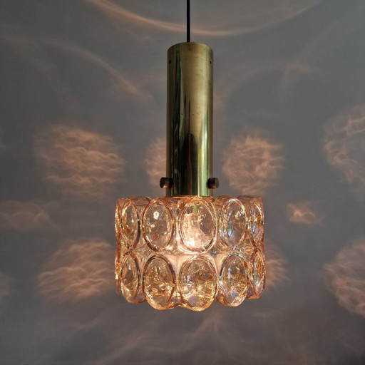 Large Vintage Glashütte Limburg Pendant Lamp - Helena Tynell - Bubble Glass & Brass - Ø 27 cm - 1970s