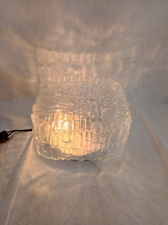 Image 1 of Wall Sconce Ceiling Light Flush Mount PAT ANGEM Mid Century Textured Square Vintage French Glass German Limburg Kalmar
