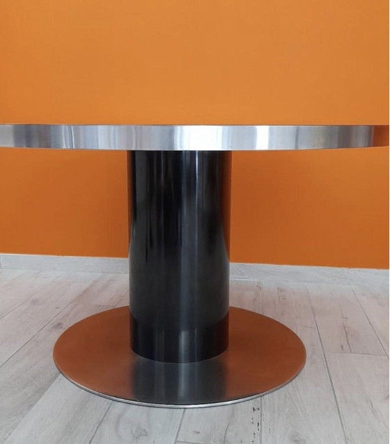 Iconische Vintage Design Tafel – Willy Rizzo Voor Mario Sabot (Italië) – Eettafels, Wood, Metal (photo 3 of 6)