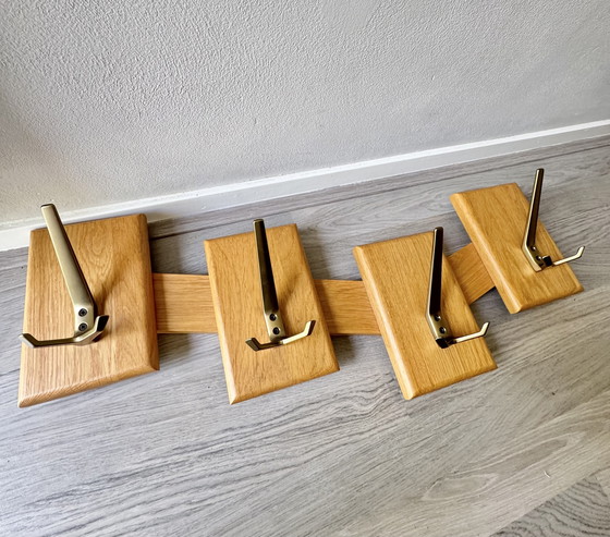 Image 1 of Vintage wooden wall coat rack 4 hooks 74 cm