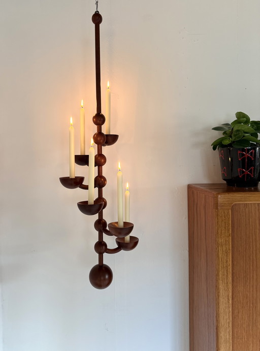 Chandelier suspendu vintage danois en teck, années 1960