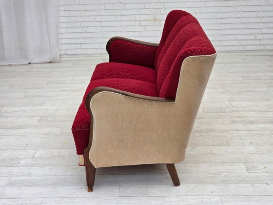 Image 1 of Divano danese a 3 posti degli anni '50, rivestimento originale in lana per mobili rosso/beige.