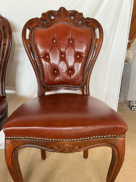 4 Chesterfield Barock Esszimmerstühle Leder – Holz (photo 2 of 5)