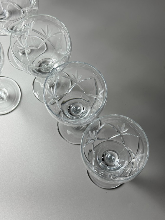 Image 1 of Holmegaards Glasværk - Años 20 - Juego de 8 copas de cóctel y aperitivo de cristal grabadas a mano - Modelo Ulla