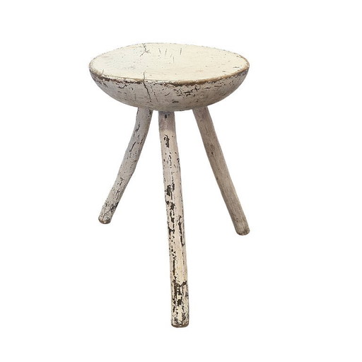 Antique French milk stool painted white