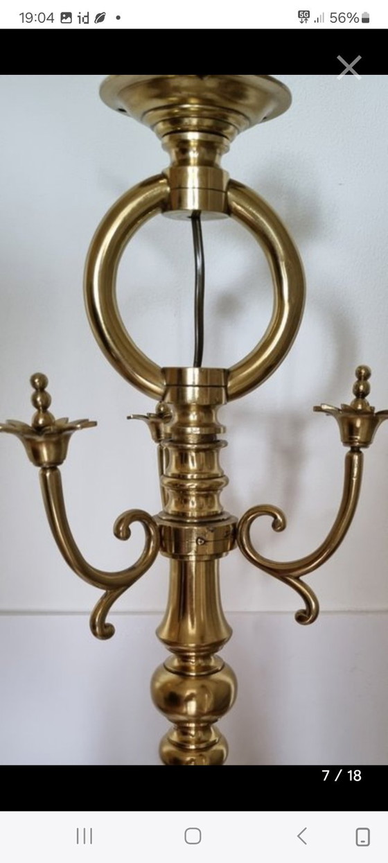 Lampadario a sfera 1880-1900 in splendide condizioni, Illuminazione, Rame, Porcellana, Dorato (foto 9 di 10)