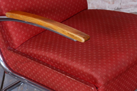 Pair of Bauhaus Armchairs, by M. Breuer, for Mücke-Melder, Chrome, Czech, 1930s – Textile, Wood (photo 8 of 11)